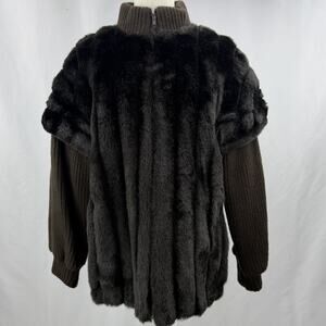 Vintage Jordache Fur Knit Jacket Brown Zip USA 80s Womens 5/6 Coat